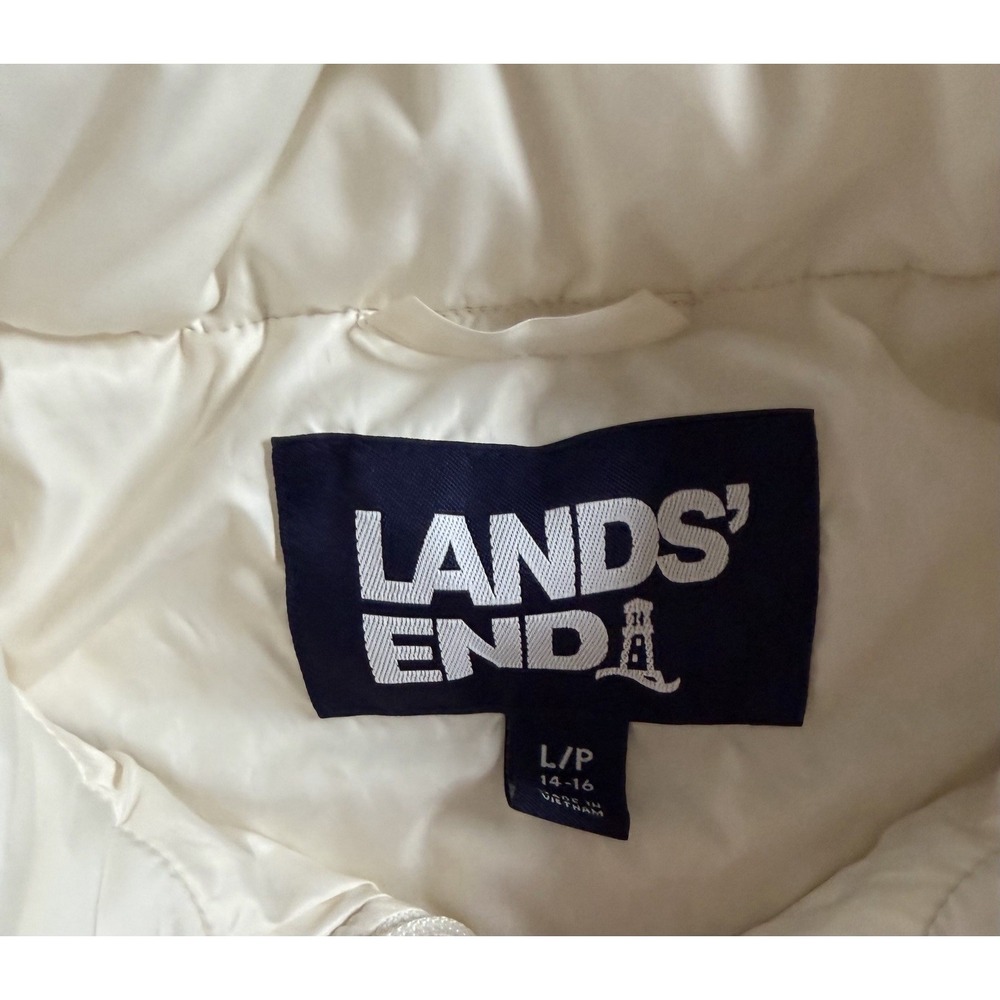 LANDS END Women's PUFFER VEST Jacket Down White Ivory Large Petite - Picture 2 of 5